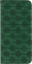 Samsung Galaxy S21 Book Case Hoesje met Patroon - Bloemenpatroon - PU Leer - Pasjeshouder - Samsung Galaxy S21 - Groen