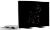 Laptop sticker - 14 inch - Vrouw - Hoed - Goud - Line art - 32x5x23x5cm - Laptopstickers - Laptop skin - Cover