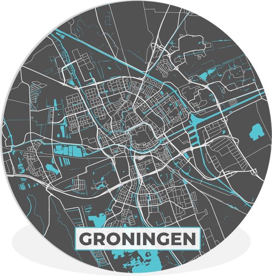 WallCircle - Schilderij - Stadskaart Groningen - Multicolor - 30 X 30 Cm