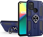 Koolstofvezelpatroon PC + TPU-beschermhoes met ringhouder voor OPPO Realme 7i / C17 (saffierblauw)