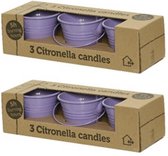 Set van 6x stuks anti muggen Citronella kaarsjes in paars zinken potje - Geurkaarsen citrus geur - Anti-muggen kaarsen