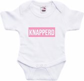 Knapperd tekst baby rompertje roze/wit meisjes - Kraamcadeau - Babykleding 80 (9-12 maanden)