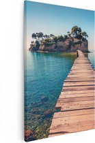 Artaza Canvas Schilderij Pad Op Het Water Naar Een Grieks Eiland  - 80x120 - Groot - Foto Op Canvas - Canvas Print