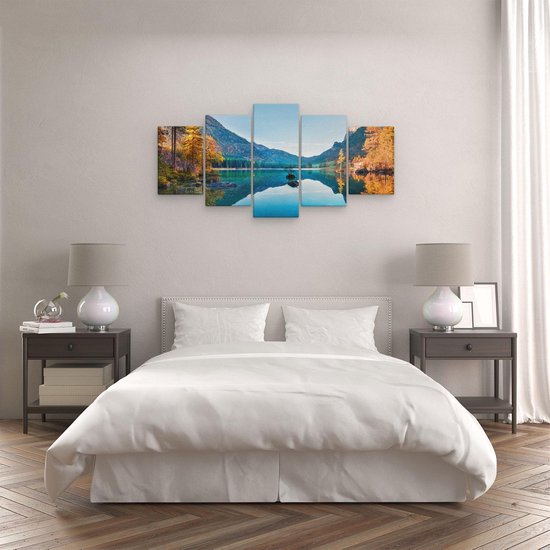 Artaza - Toile Peinture Pentaptyque - Lac Aux Arbres D'Automne - 100x50 - Photo Sur Toile - Impression Sur Toile