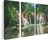 Artaza Canvas Schilderij Drieluik Tropische Waterval  - 120x80 - Foto Op Canvas - Canvas Print