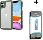 Shieldcase geschikt voor Apple iPhone 12 / 12 Pro - 6.1 inch full protection case - groen + glazen Screen Protector