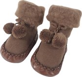 Babyslofjes Strik met Pompons Bruin - Anti-slip - 4-9 maanden