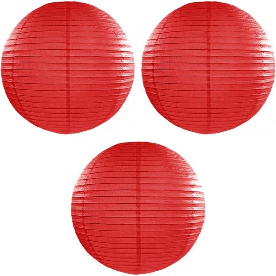 3x stuks luxe bol vorm lampion rood 50 cm - Party lampionnen - Feestartikelen/versiering