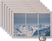 Placemat - Placemats kunststof - Doorkijk - Berg - Sneeuw - 45x30 cm - 6 stuks - Hittebestendig - Anti-Slip - Onderlegger - Afneembaar