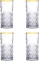Pasbahce Timeless Retro Longdrink Glazen 45 cl met Gouden Rand Set van 4 - Geslepen Cocktailglas