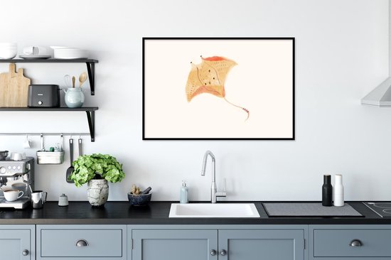 Cadre photo avec affiche - Raie - Poisson - Aquarelle - 120x80 cm - Cadre pour affiche