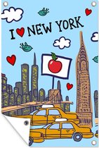 Muurdecoratie New York - Tekening - Taxi - 120x180 cm - Tuinposter - Tuindoek - Buitenposter
