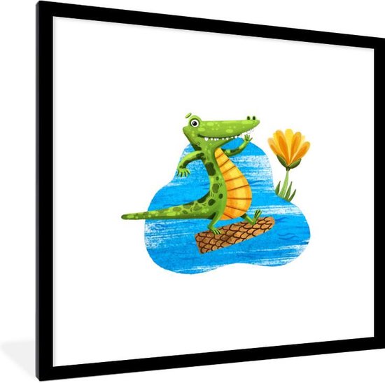 Fotolijst incl. Poster - Krokodil - Water - Boom - 40x40 cm - Posterlijst