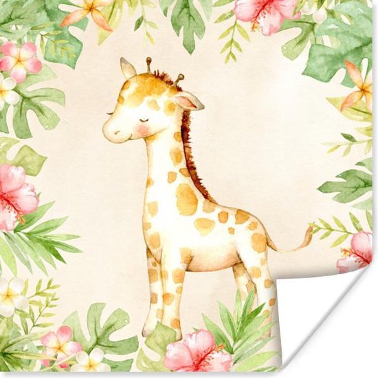 Poster Giraffe - Jungle - Waterverf - 75x75 cm