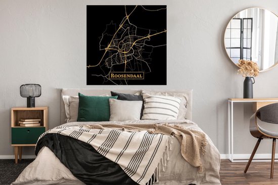 Poster Carte - Roosendaal - Or - Zwart - 100x100 cm XXL