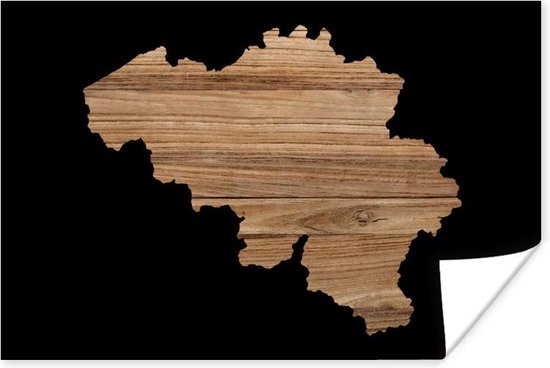 Affiche Carte - België - Bois - 180x120 cm XXL