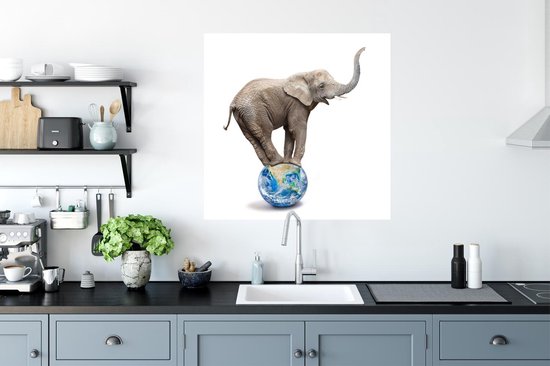 Stickers muraux - Éléphant - Globe - Wit - 80x80 cm - Film Adhésif