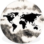 WallCircle - Wandcirkel ⌀ 150 - Wereldkaart - Zwart - Hout - Ronde schilderijen woonkamer - Wandbord rond - Muurdecoratie cirkel - Kamer decoratie binnen - Wanddecoratie muurcirkel - Woonaccessoires
