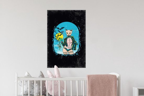 Stickers Stickers muraux - Vintage - Chat - Chapeau - 40x60 cm - Film adhésif