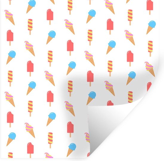 Muurstickers - Sticker Folie - IJs - Patroon - Zomer - 100x100 cm - Plakfolie - Muurstickers Kinderkamer - Zelfklevend Behang XXL - Zelfklevend behangpapier - Stickerfolie