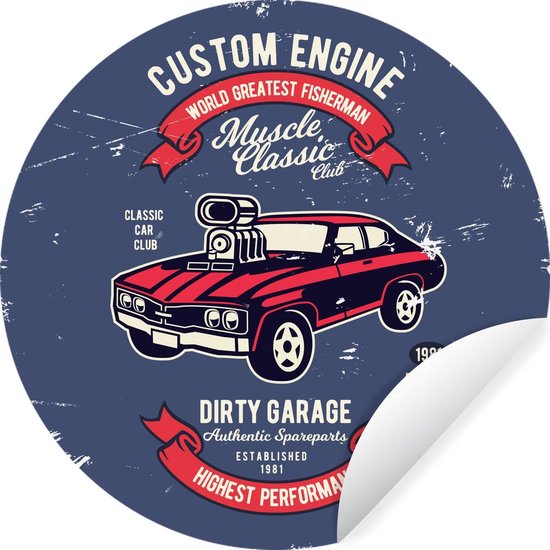 WallCircle - Stickers muraux - Cercle de papier peint - Voiture - Moto - Rétro - Lettres - 100x100 cm - Cercle mural - Autocollant - Sticker papier peint rond XXL
