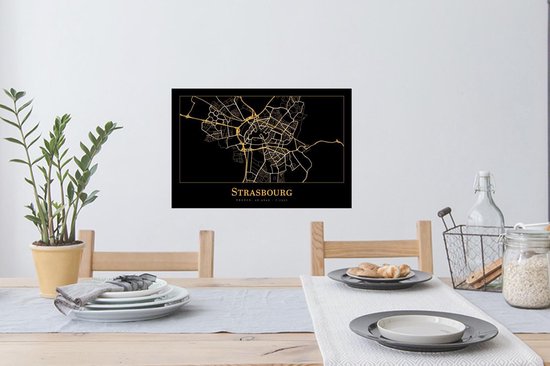 Stickers muraux - Carte - Strasbourg - Or - Zwart - 60x40 cm - Feuille adhésive