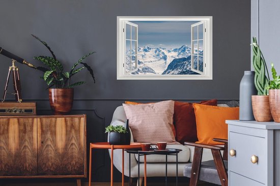 Stickers muraux - Vue à travers - Neige - Montagnes - 90x60 cm - Feuille adhésive