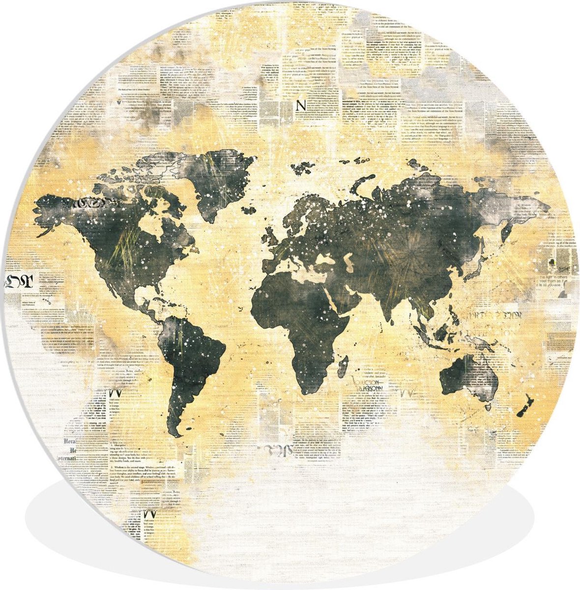 Wandcirkel - Muurcirkel Binnen - Wereldkaart - Kleuren - Waterverf - ⌀ 150 cm - Wanddecoratie - Ronde Schilderijen
