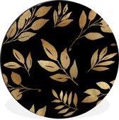 WallCircle - Wandcirkel - Muurcirkel - Patronen - Goud - Bladeren - Aluminium - Dibond - ⌀ 140 cm - Binnen en Buiten