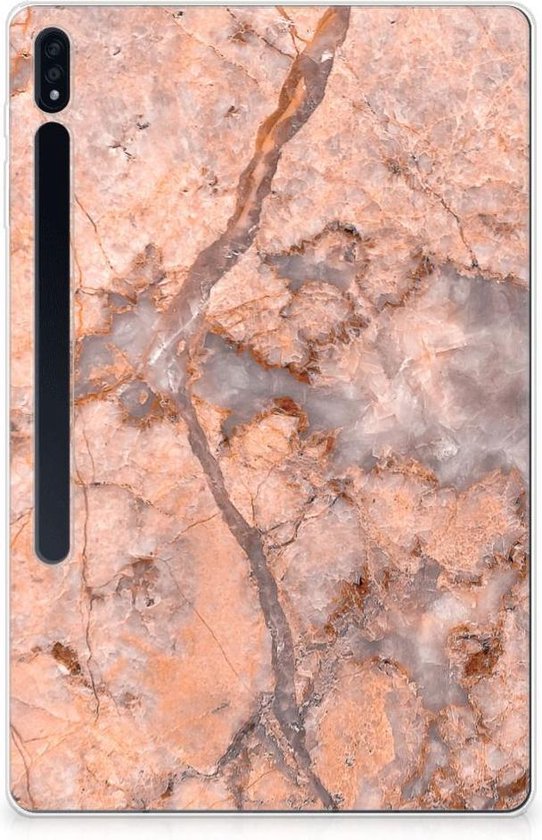 Tablet Hoes Samsung Galaxy Tab S7 Plus Back Case Marmer Oranje met transparant zijkanten