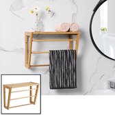 Decopatent® Bamboe wandplank en handdoekenrek voor in de badkamer - Hangend houten wandrek - Handdoekenhouder - Badkamer rek