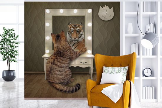 Papier peint - Papier peint photo Tigre - Chat - Miroir - Largeur 280 cm x hauteur 280 cm