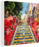 Canvas Schilderij Brazilië - Rio De Janeiro - Trap - 90x90 cm - Wanddecoratie