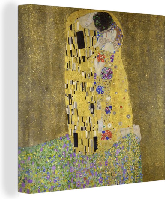 Canvas Schilderij De kus - Gustav Klimt - 20x20 cm - Wanddecoratie
