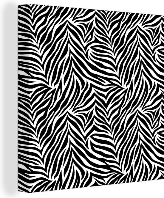 Canvas Schilderij Zwart witte zebraprint - 90x90 cm - Wanddecoratie