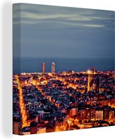 Canvas Schilderij Barcelona - Skyline - Spanje - 90x90 cm - Wanddecoratie
