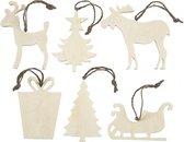houten ornamenten 7-9 cm blank 6 stuks