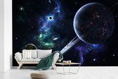 Behang - Fotobehang Kleurrijke afbeelding van de melkweg met planeten - Breedte 385 cm x hoogte 240 cm