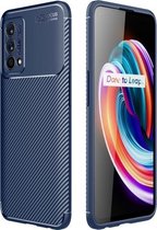 Voor OPPO Realme Q3 Pro 5G Carnaval-versie Koolstofvezeltextuur Schokbestendig TPU-hoesje (blauw)