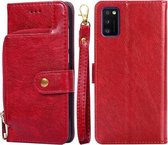 Voor Samsung Galaxy A41 EU Versie Rits Tas PU + TPU Horizontale Flip Lederen Case met Houder & Kaartsleuf & Portemonnee & Lanyard (Rood)