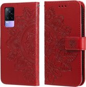 Voor vivo V21 4G / V21 5G 7-bloemblaadje Bloemen Embossingpatroon Horizontale Flip PU-lederen hoes met houder & kaartsleuven & portemonnee & fotolijst (rood)