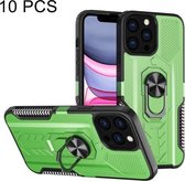 10 PCS Shield Armor PC + TPU-beschermhoes met 360 graden rotatieringhouder voor iPhone 13 Pro (groen)