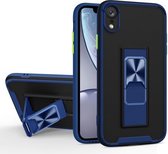 Dual-color Skin Feel TPU + PC Magnetische schokbestendige hoes met onzichtbare houder voor iPhone XR (blauw)