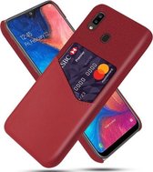 Voor Samsung Galaxy A20 Doek Textuur PC + PU lederen achterkant Schokbestendig hoesje met kaartsleuf (rood)