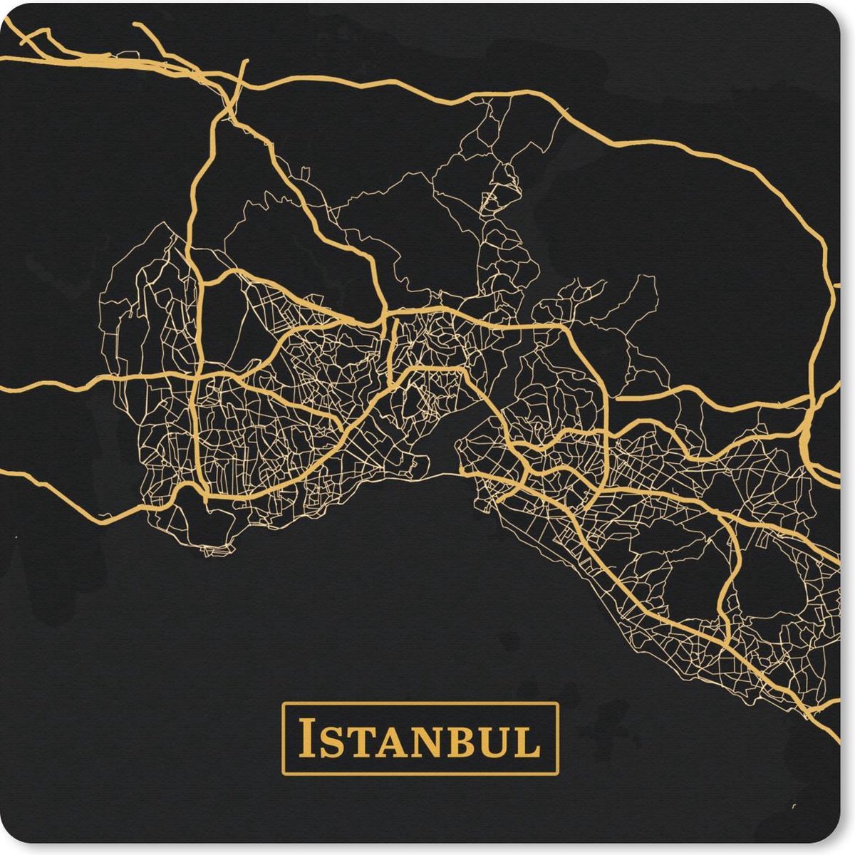 Muismat 30x30 cm - Mousepad Kaart - Istanbul - Goud - Zwart - Muismatten