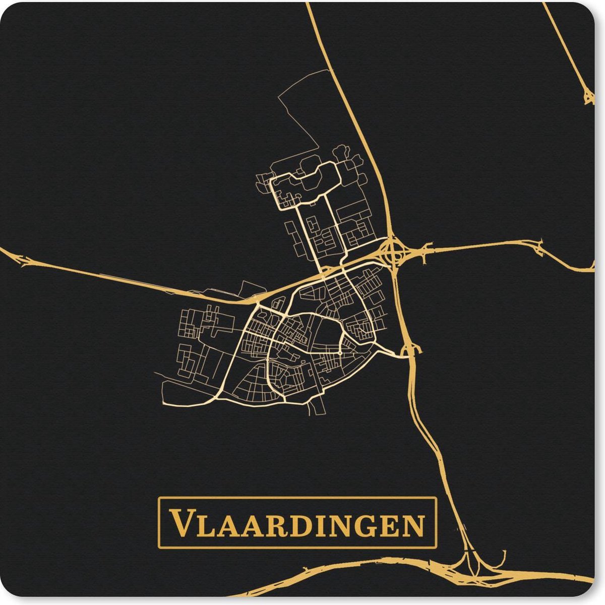 Muismat 30x30 cm - Mousepad Kaart - Vlaardingen - Simpel - Goud - Zwart - Muismatten