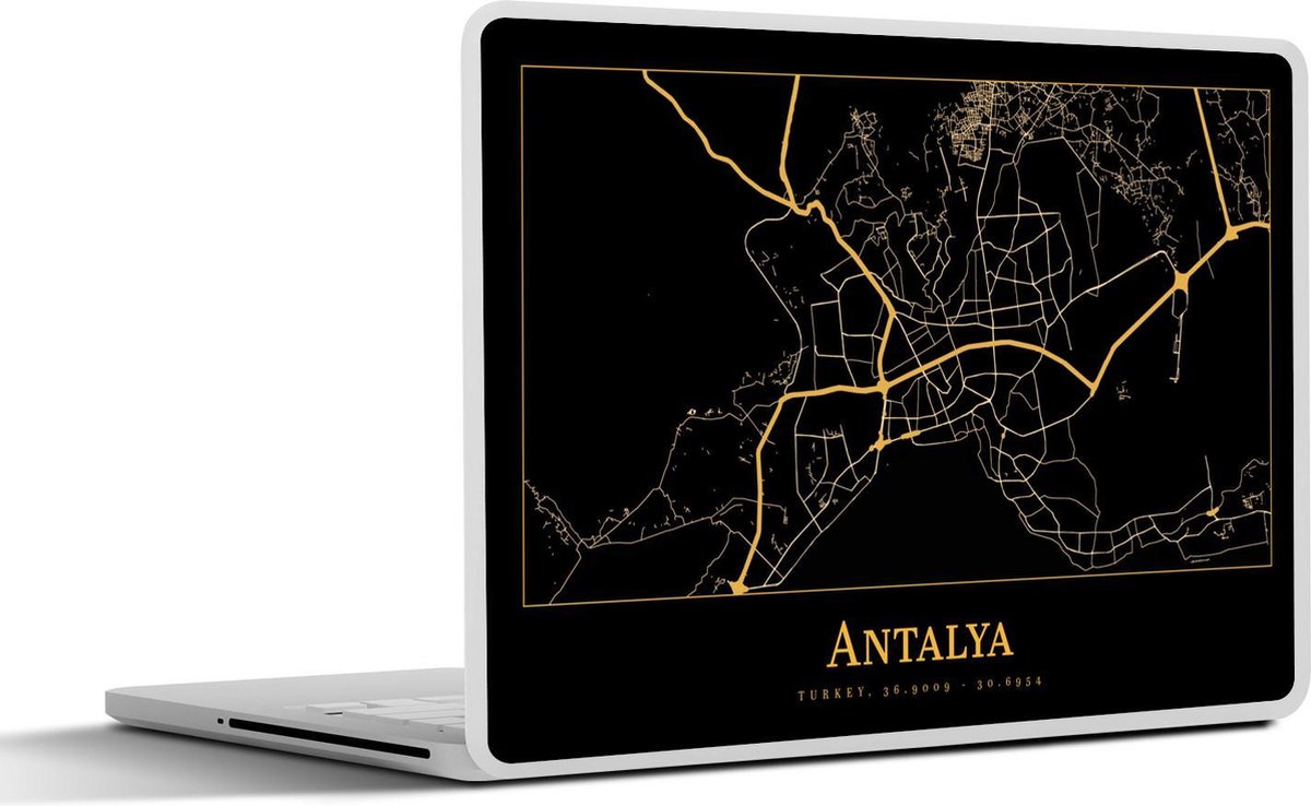 Laptop sticker - 10.1 inch - Kaart - Antalya - Turkije - Goud - Zwart - 25x18cm - Laptopstickers - Laptop skin - Cover
