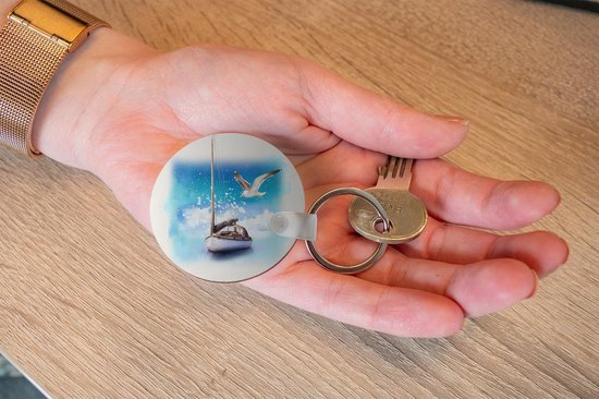 Porte-clés - Bateau - Vogel - Mer - Aquarelle - Plastique - Rond - Cadeaux à distribuer