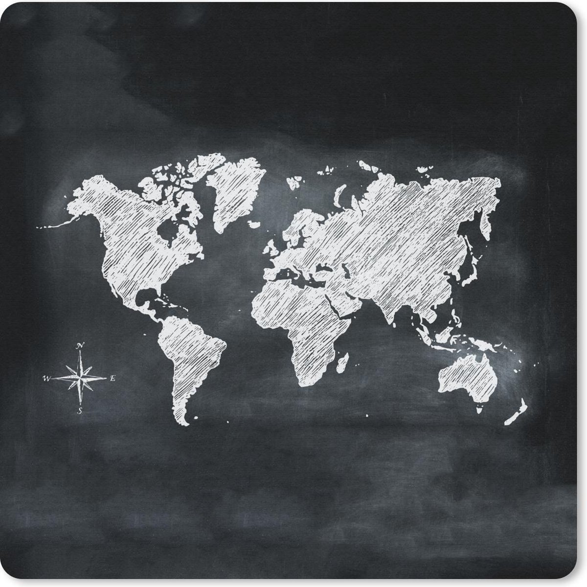 Muismat 30x30 cm - Mousepad Wereldkaart - Wit - Krijtbord - Muismatten