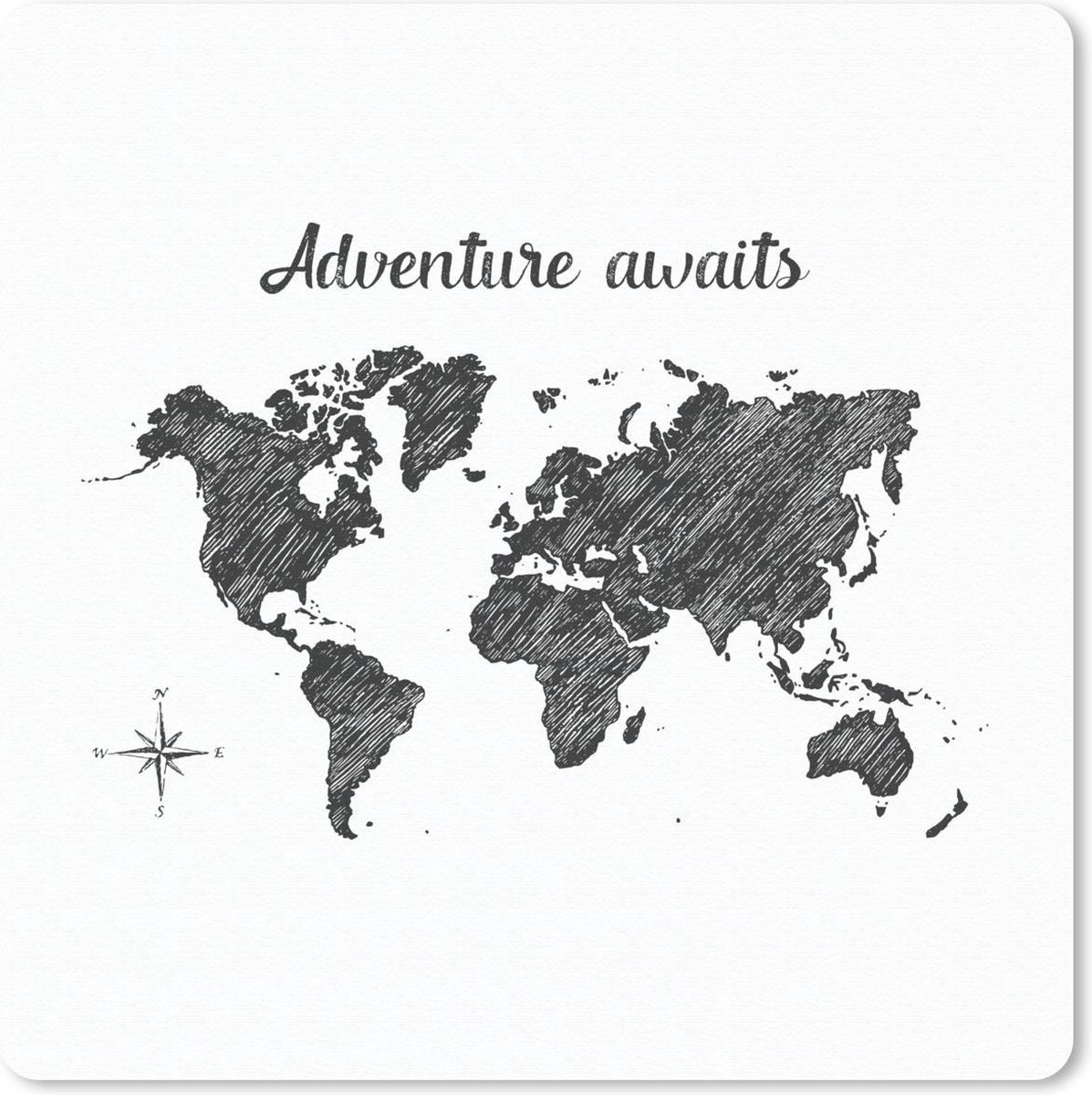 Muismat 20x20 cm - Mousepad Wereldkaart - Quote - Adventure Awaits - Muismatten